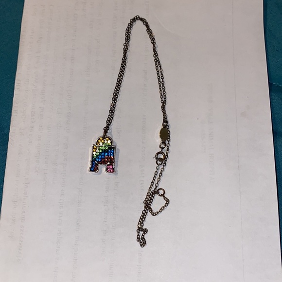 Star Wars Jewelry Women's Silver Plated R2-D2 with Rainbow Gem Pendant Necklace - Picture 4 of 6
